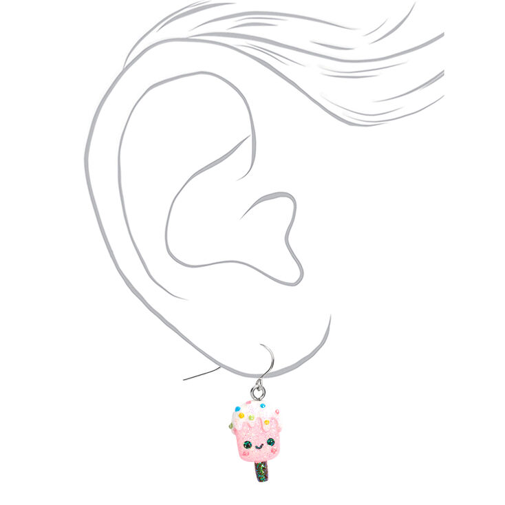 Silver 1&quot; Happy Popsicle Drop Earrings - Pink,