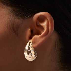 Crystal-Studded Gold-tone Bubble Hoop Earrings,