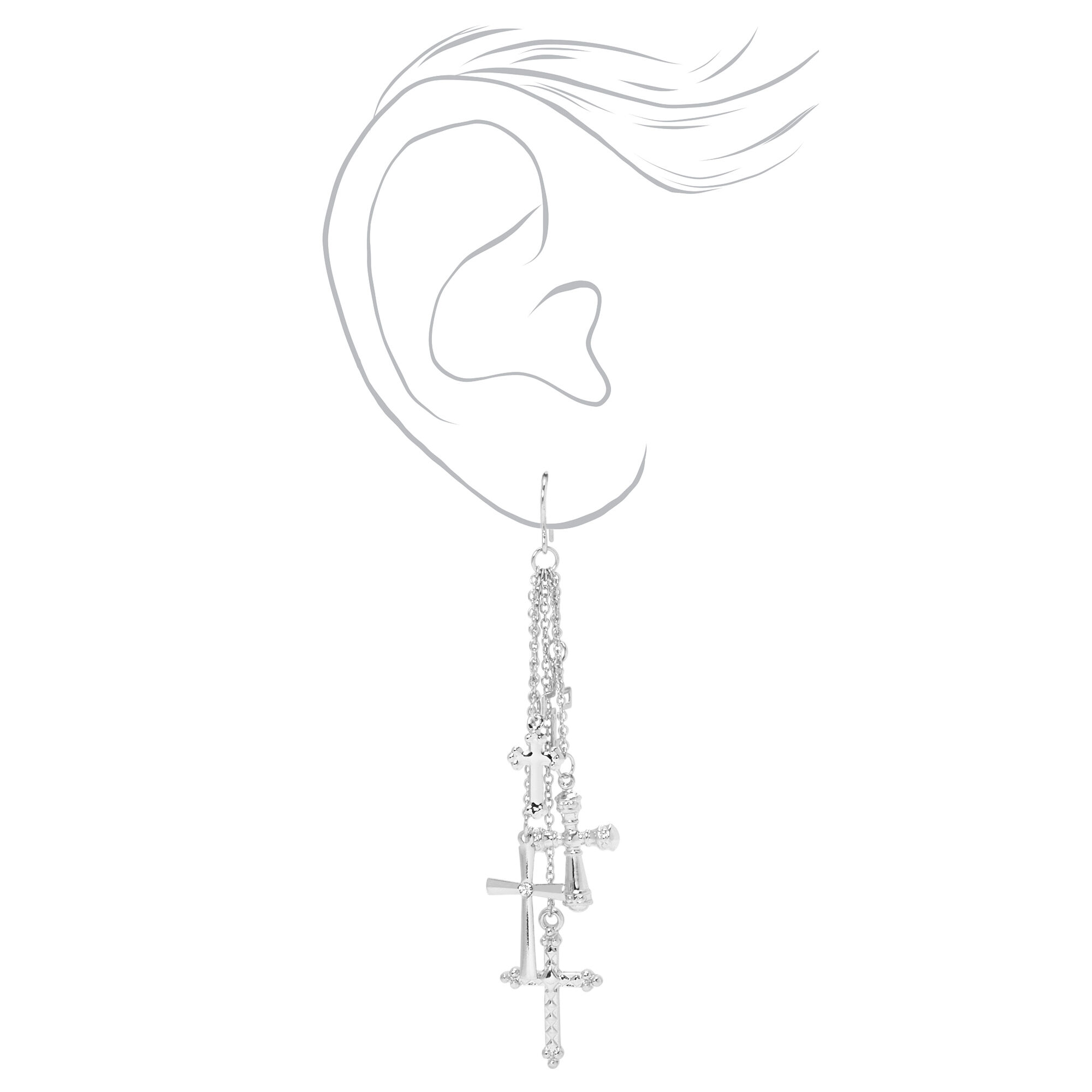 Silver Cross Drop Earrings,
