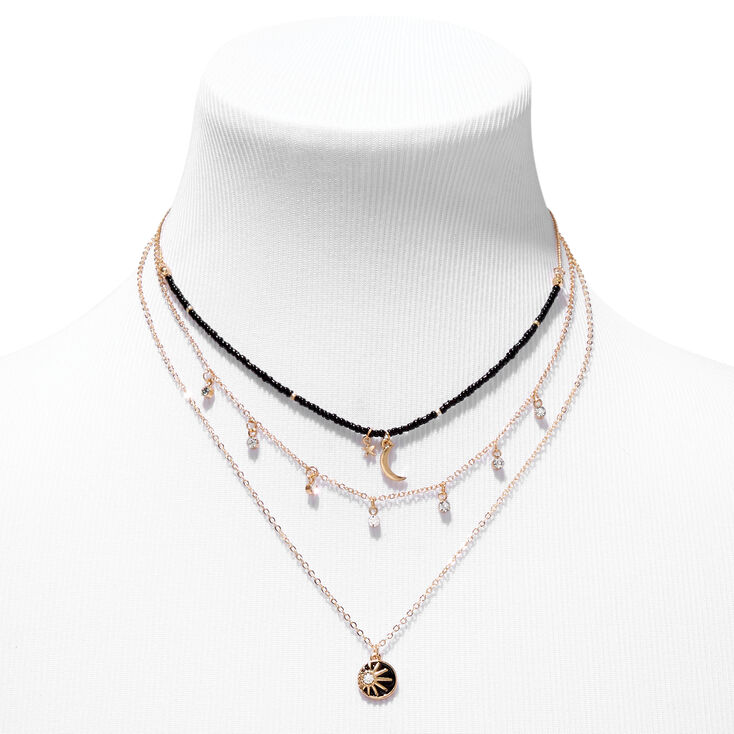 Black Celestial Multi Strand Gold Necklace,