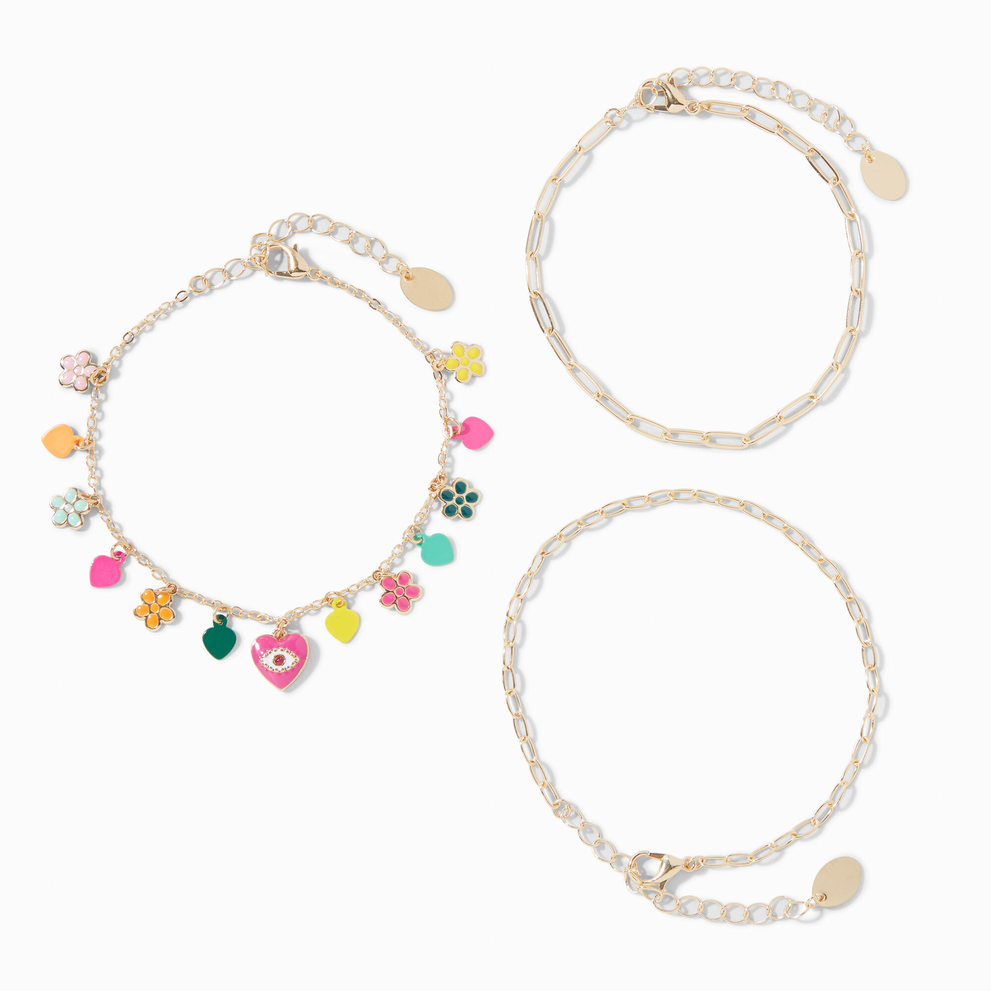 Claire s Club Evil Eye Gold Charm Anklets 3 Pack Claire s US