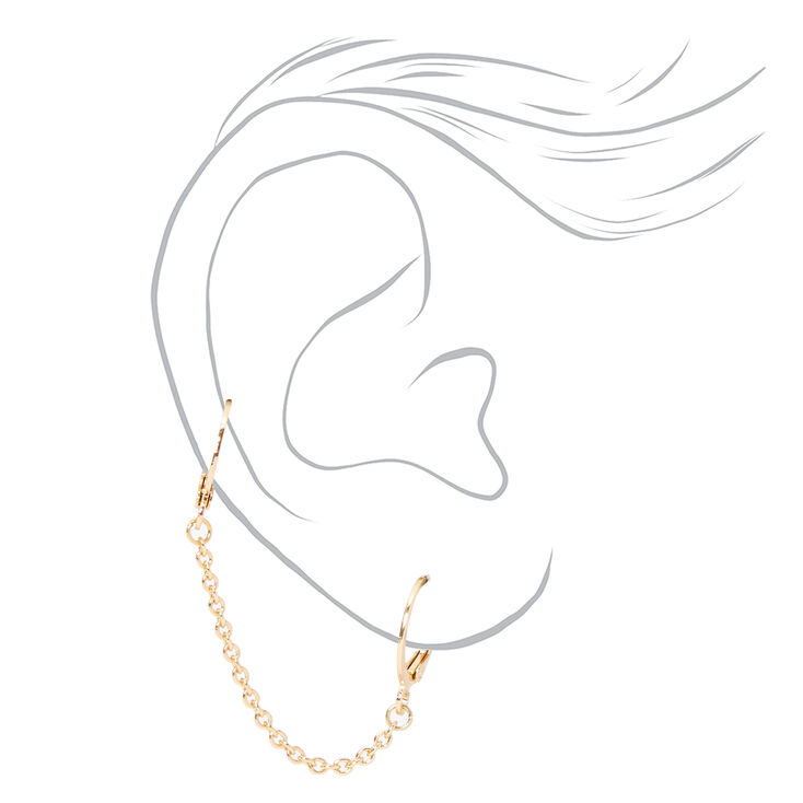 Gold Connector Chain Huggie Hoop Earrings,