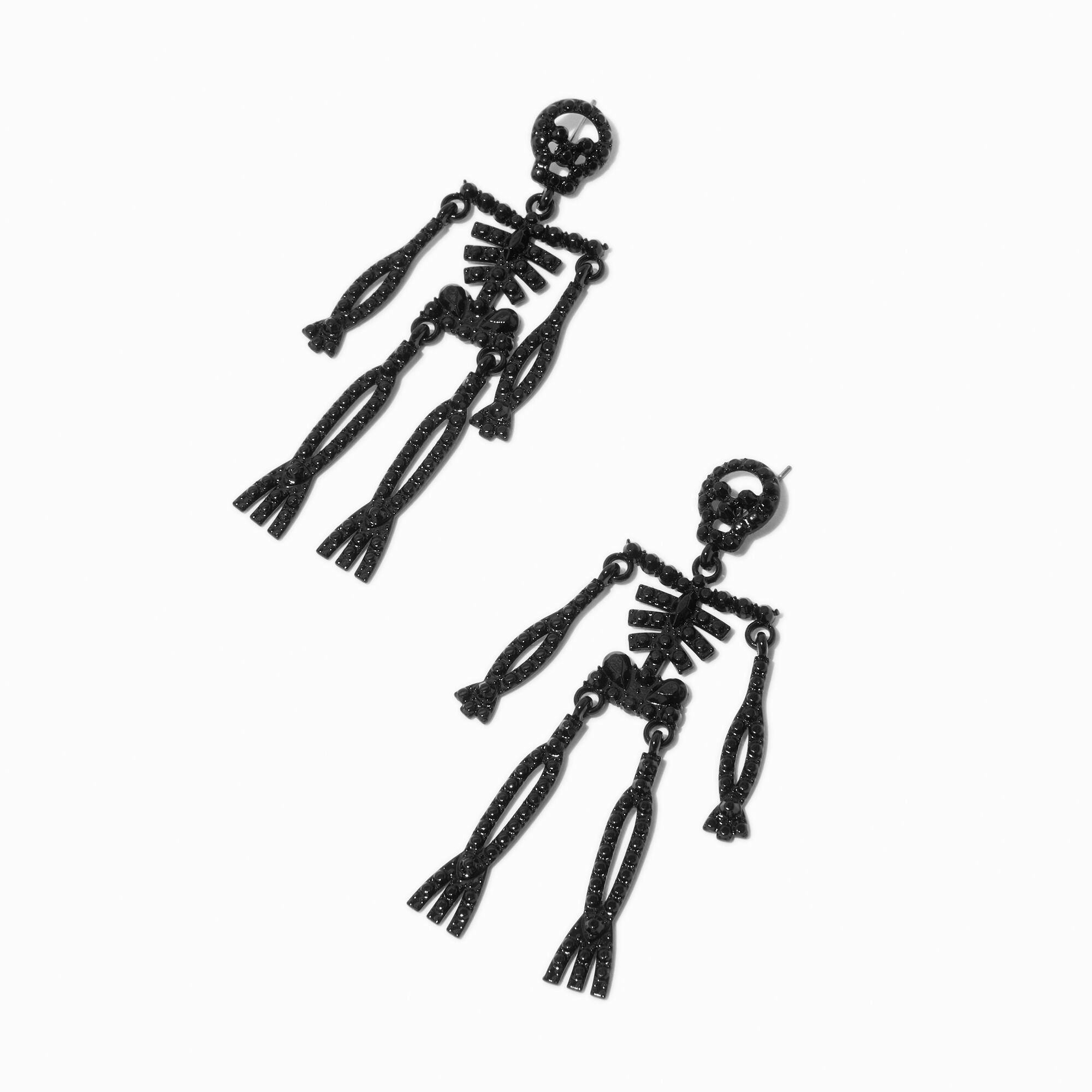 Black Jointed Skeleton Clip-On Drop Earrings,