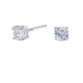 C LUXE by Claire&#39;s Sterling Silver Cubic Zirconia 4MM Round Stud Earrings,