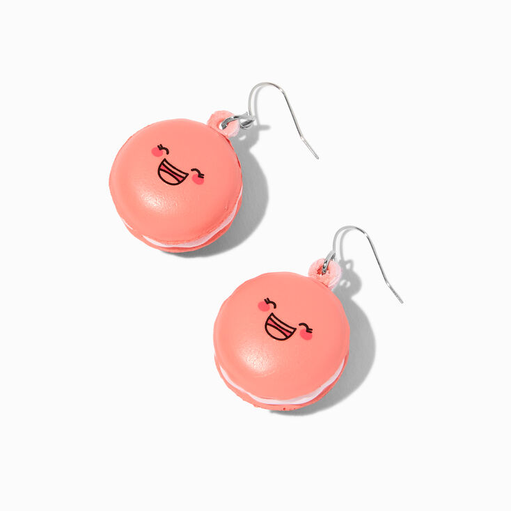 Squish Pink Happy Face Macaron 1&quot; Drop Earrings,