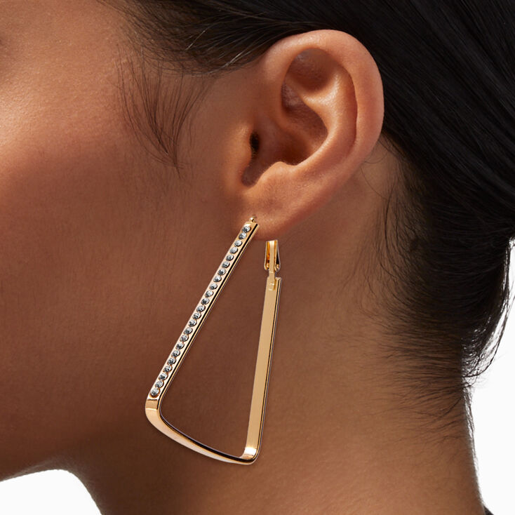 Gold-tone Crystal Geometric Hoop Earrings - 3 Pack