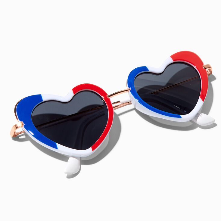 Blue, White, &amp; Red Heart Shaped Sunglasses,