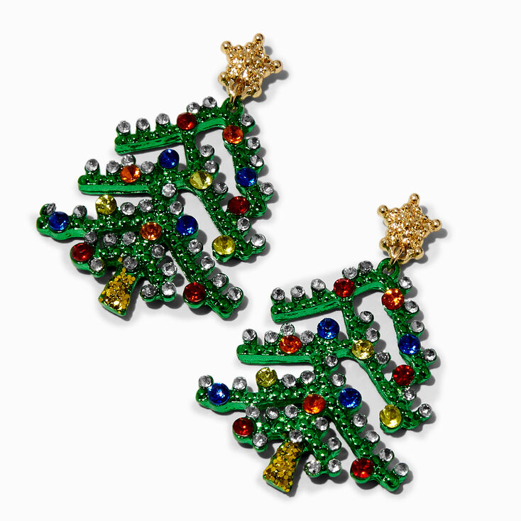 Gemstone Christmas Tree 1.5&quot; Drop Earrings,