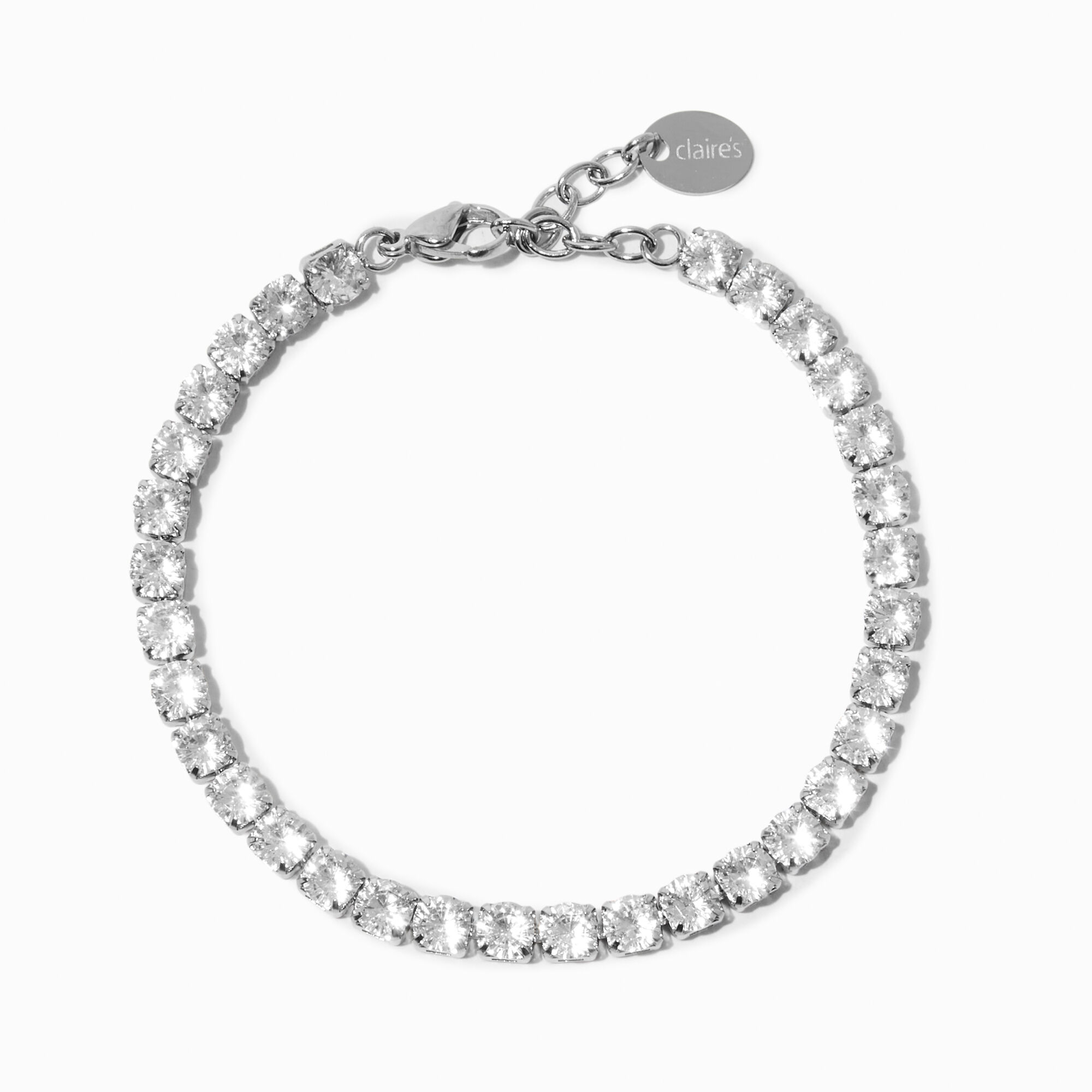 Silver tone Stainless Steel Cubic Zirconia Tennis Bracelet