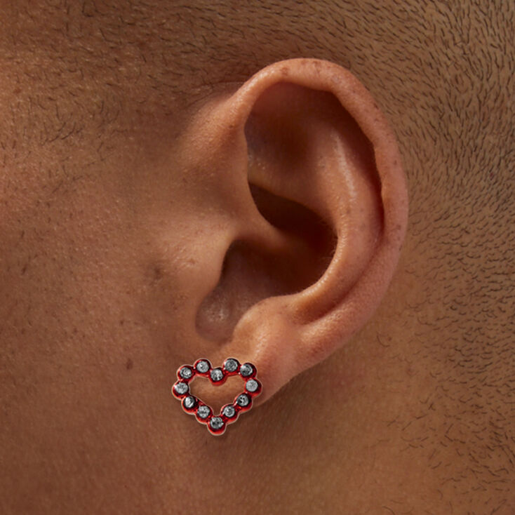 Red Open Heart Stud Earrings,