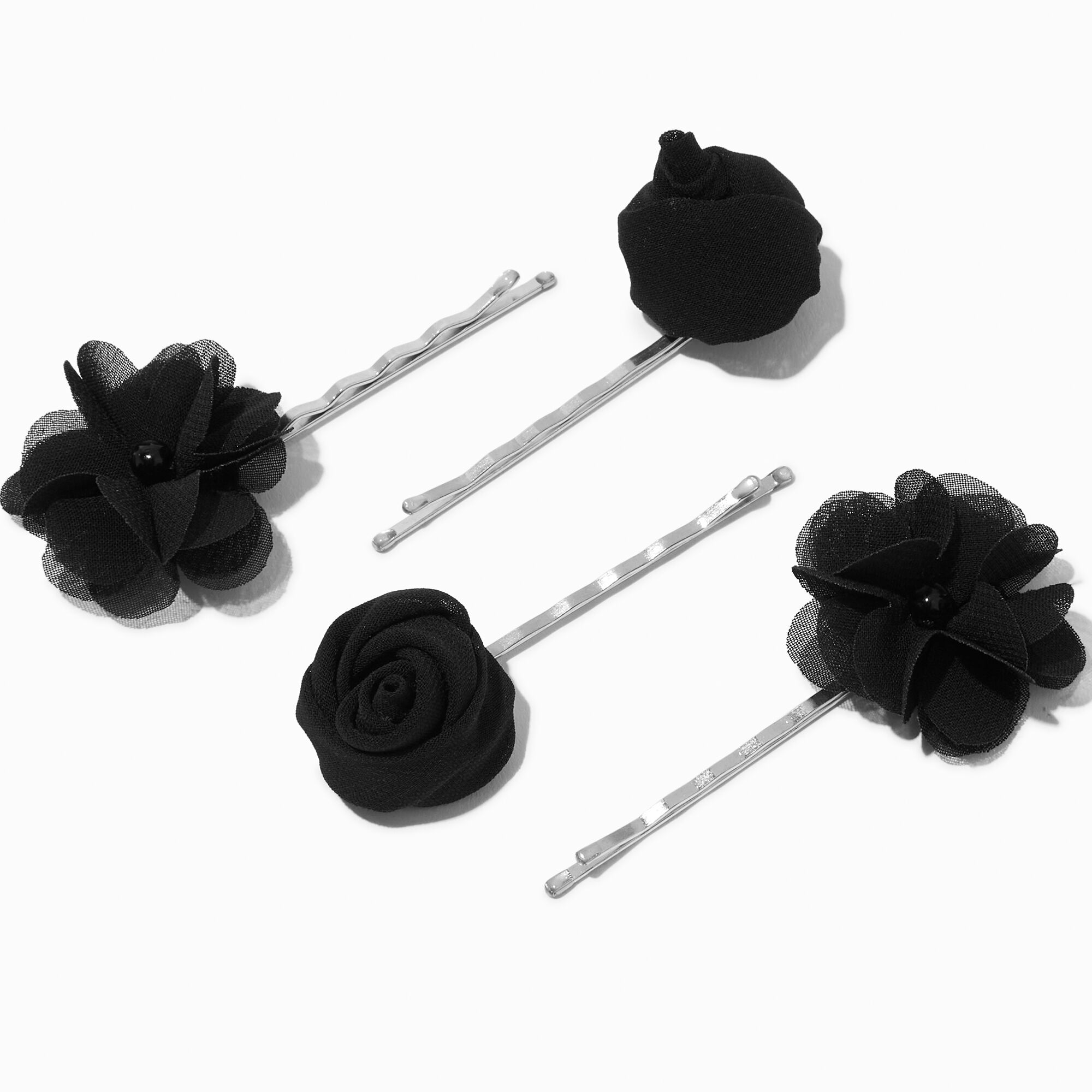 View Claires Tulle Flower Pearl Hair Pins 4 Pack Black information