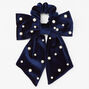 Pearl Studded Bow Hair Scrunchie - Navy Blue,