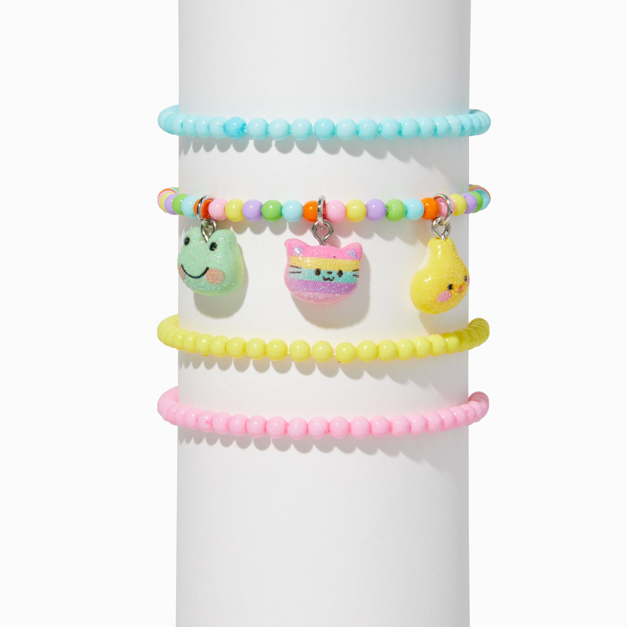Claire's Club Pastel Glitter Critter Seed Bead Stretch Bracelets - 4 Pack,