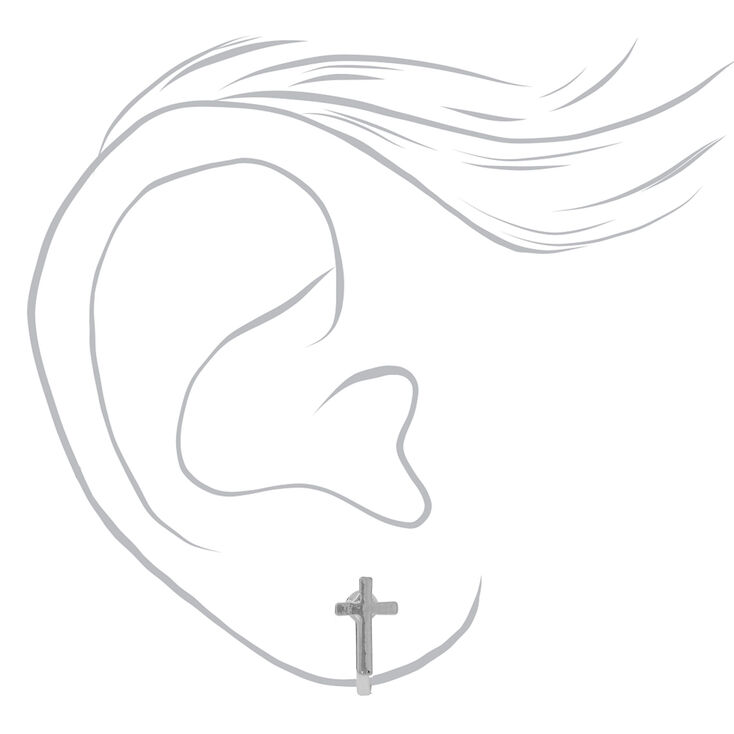 Silver Cross Clip-On Earrings,