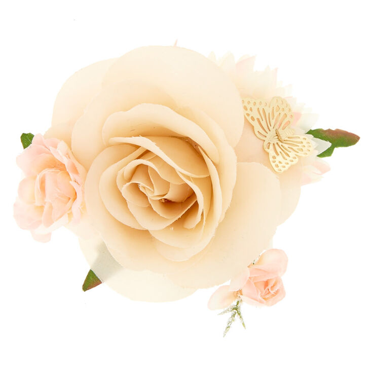 Champagne Flower Butterfly Hair Clip - Cream,