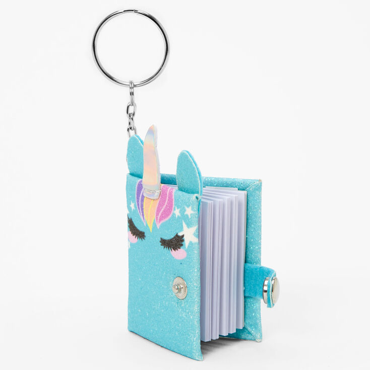 Glitter Unicorn Mini Diary Keychain - Aqua,