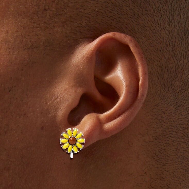 Yellow Sunflower Clip-On Earrings,