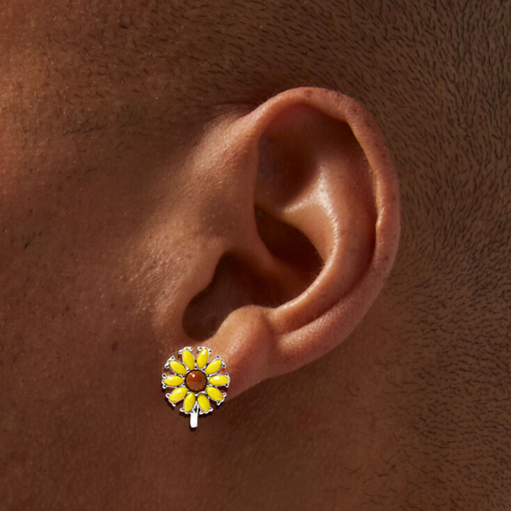 Boucles d&rsquo;oreilles &agrave; clip tournesols jaunes,