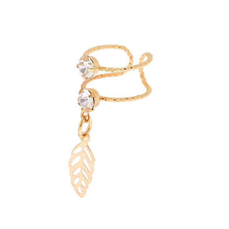 Claire's Manchette d'oreille à double anneau couleur doré avec breloque feuille