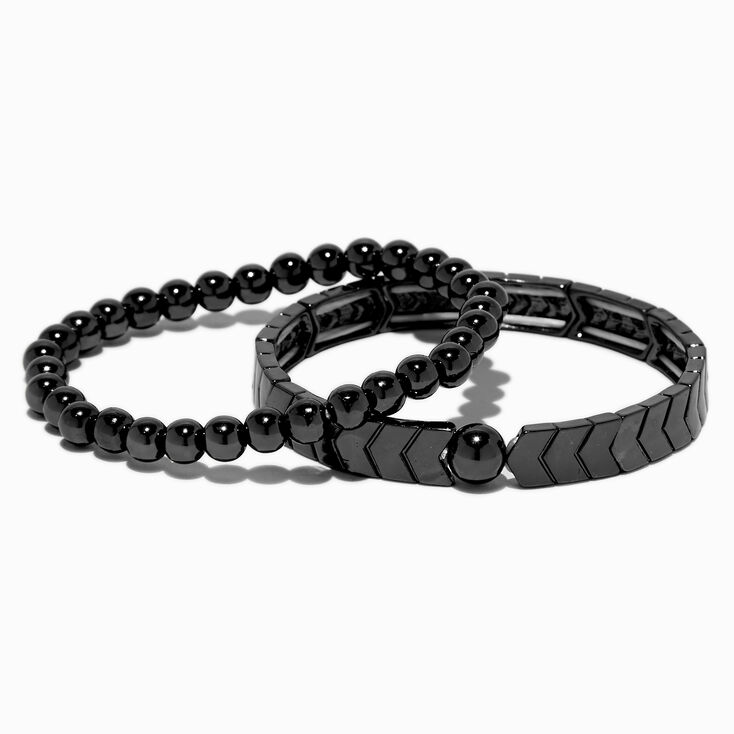 Black Herringbone Stretch Bracelets - 2 Pack,