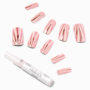 Rose Gold Sunray Long Square Vegan Faux Nail Set - 24 Pack,