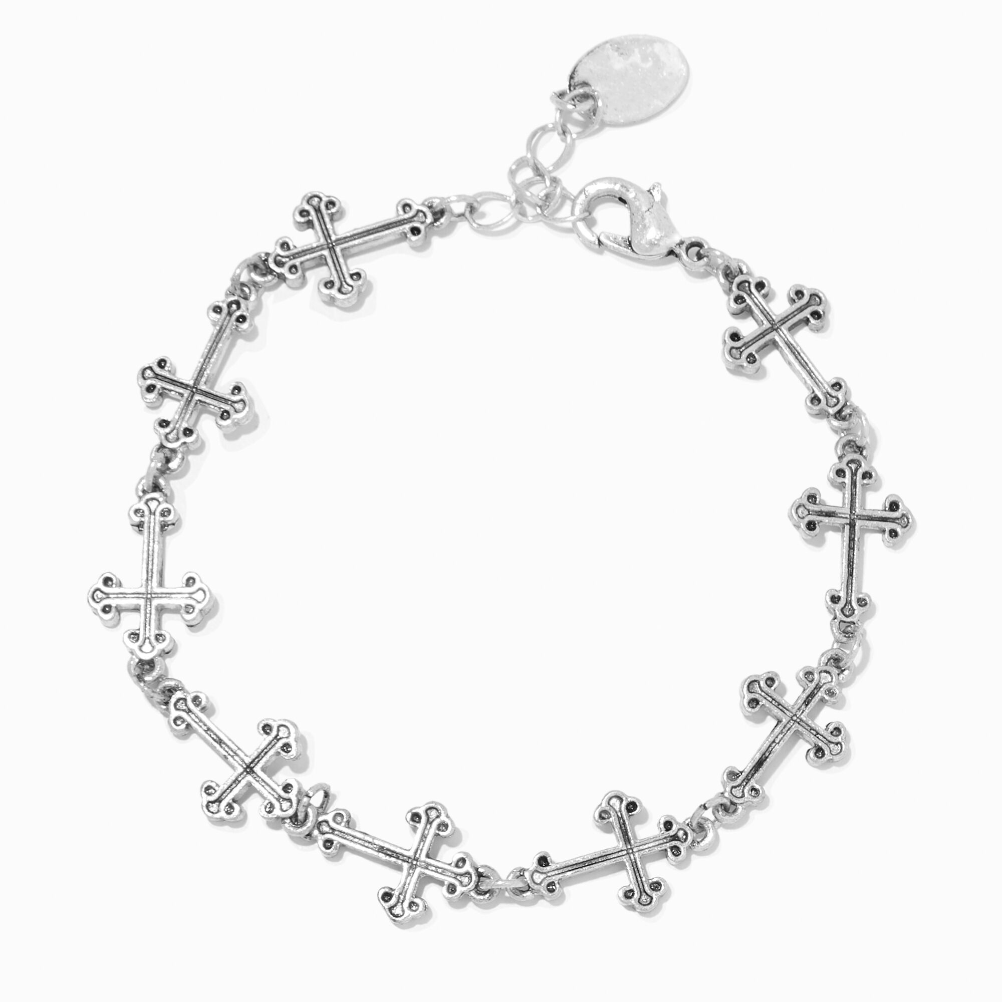 View Claires Tone Gothic Cross Chain Bracelet Silver information