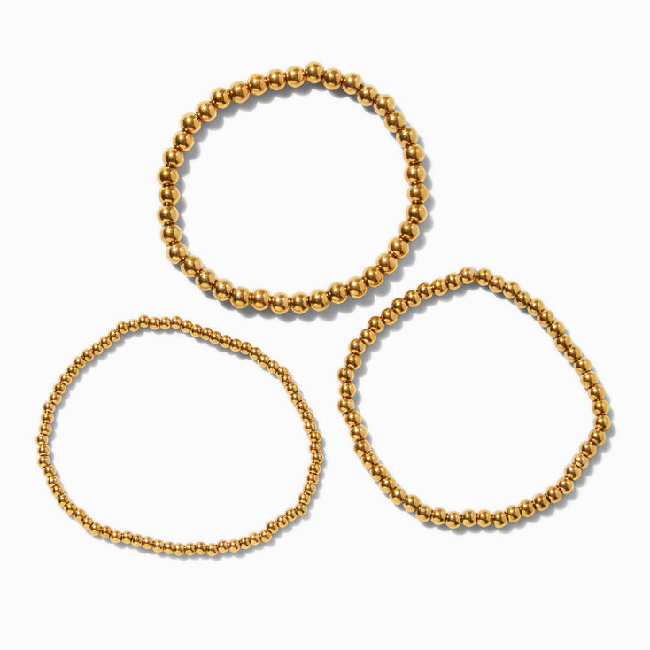 Gold-tone Stainless Steel Graduated Ball Stretch Bracelets - 3 Pack ,