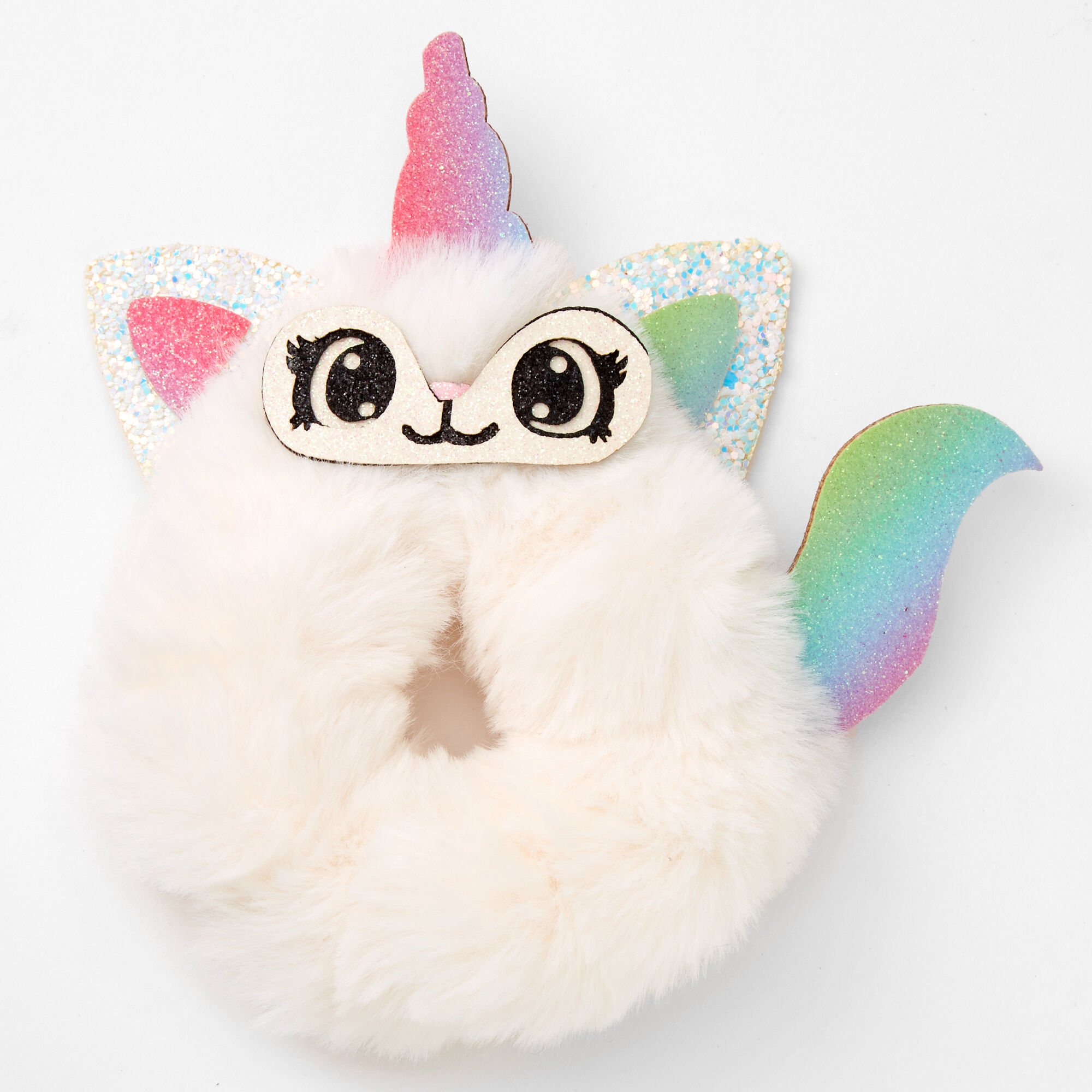 View Claires Medium Faux Fur Caticorn Hair Scrunchie White information