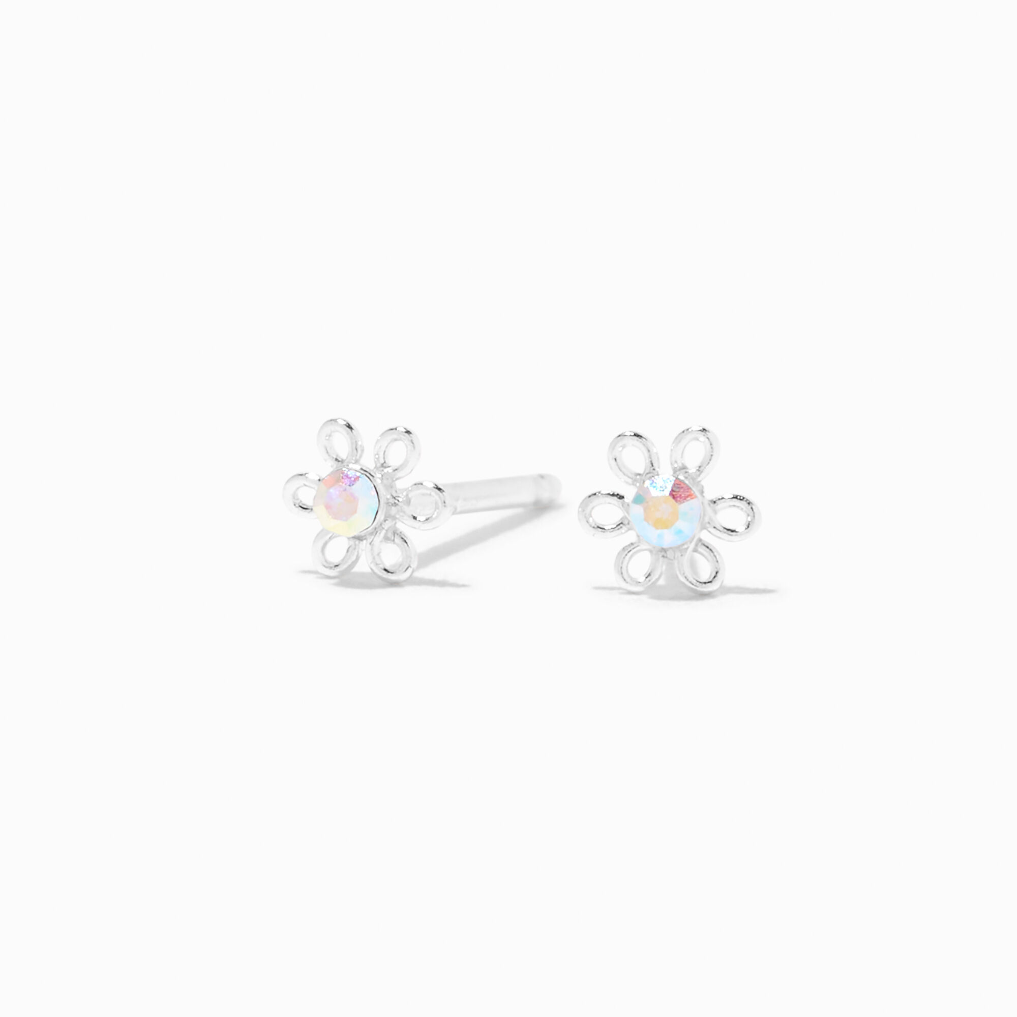 Clous d'oreilles marguerites irisées en argent,