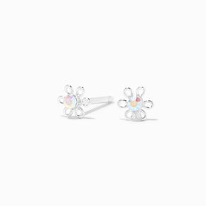Clous d&#39;oreilles marguerites iris&eacute;es en argent,