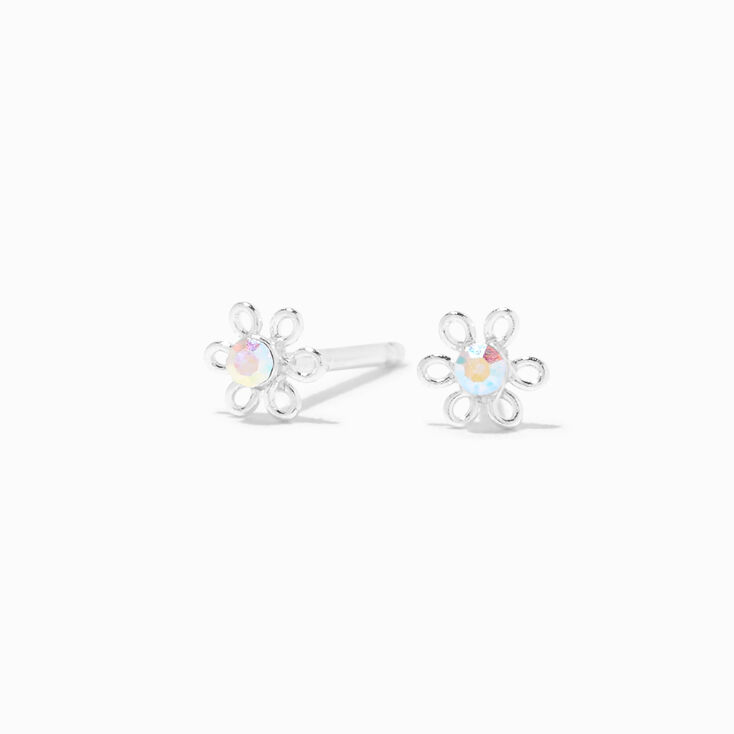 Clous d&#39;oreilles marguerites iris&eacute;es en argent,