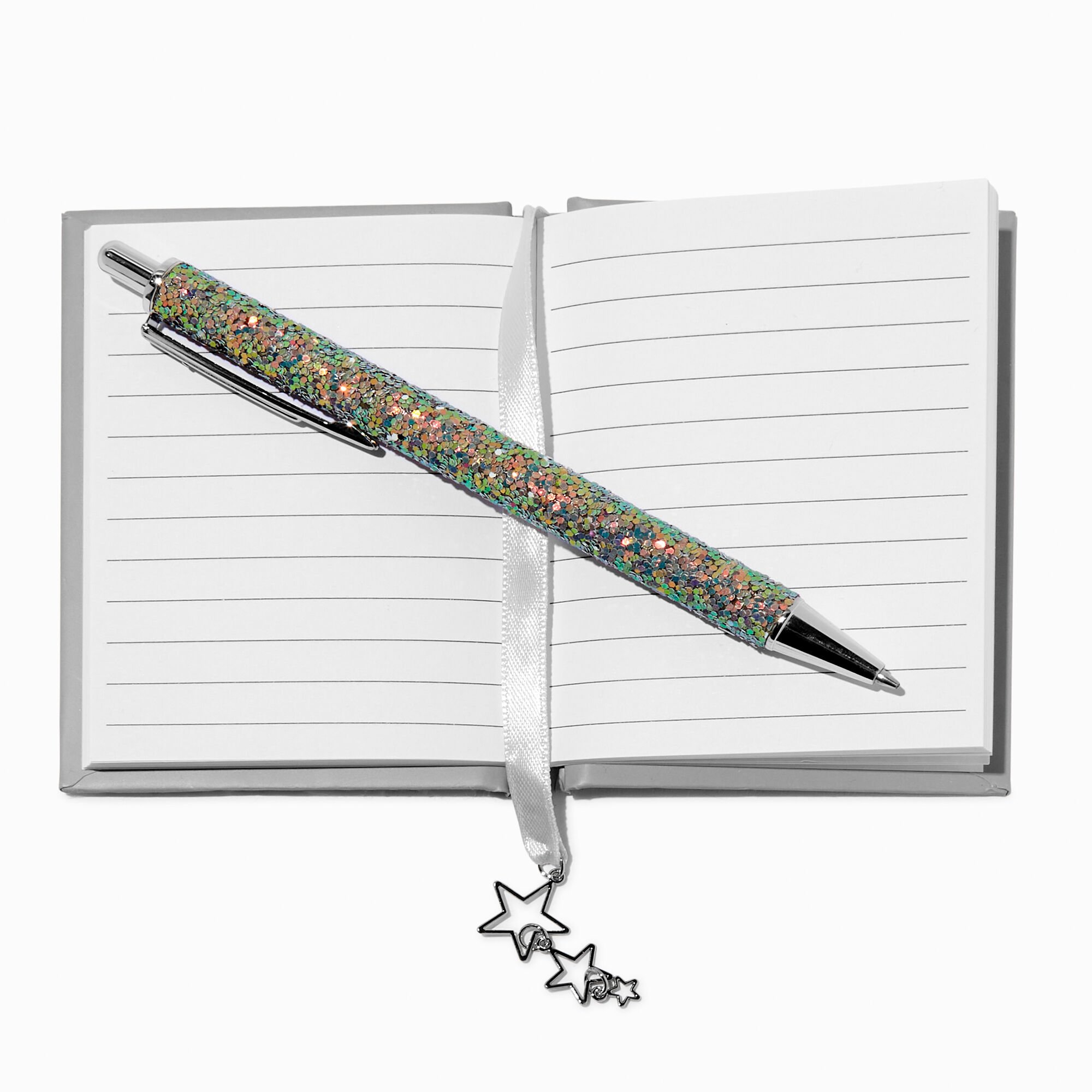 Silver Bling Star Mini Notebook & Pen Gift Set,