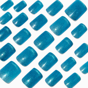 Blue Cat Eye Medium Square Vegan Faux Nail Set - 24 Pack,