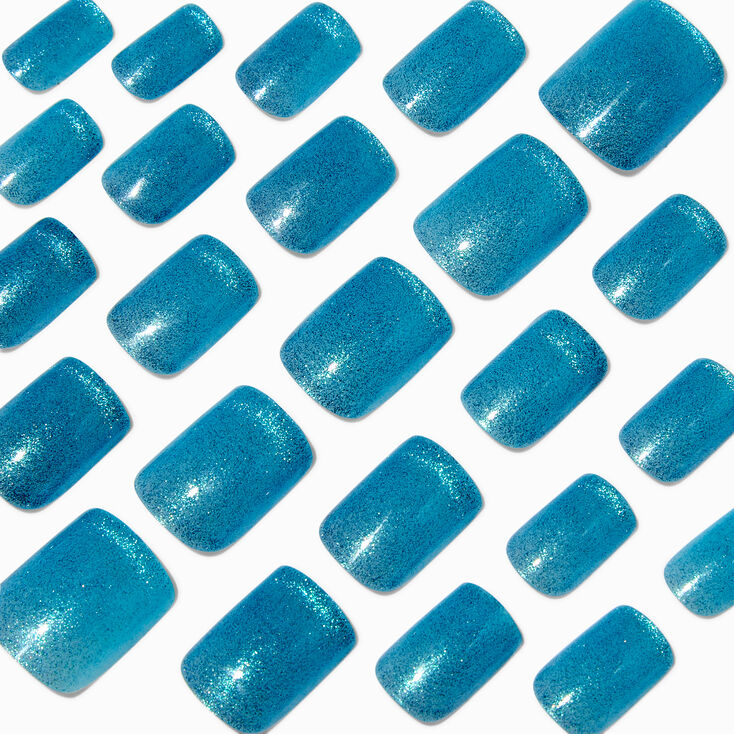 Blue Cat Eye Medium Square Vegan Faux Nail Set - 24 Pack,