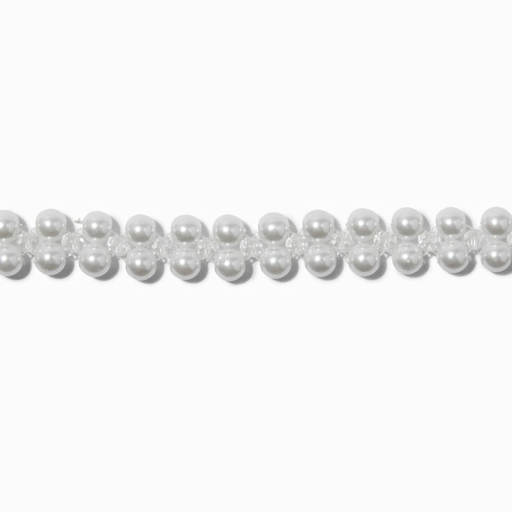 Silver-tone Double Row Pearl Choker Necklace,