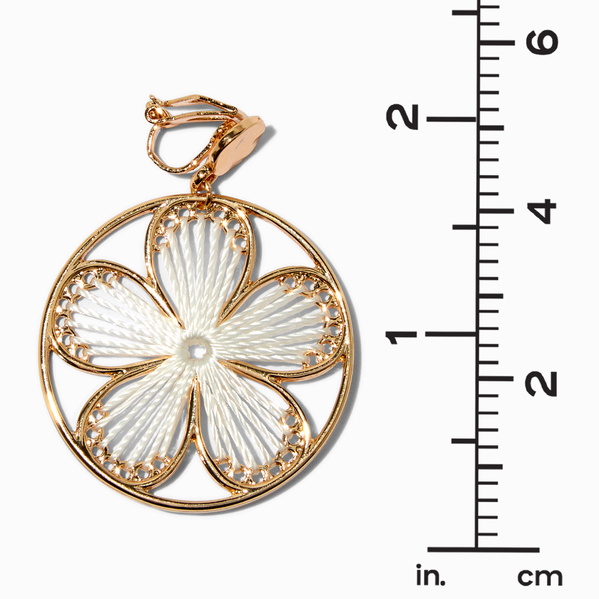 Gold-tone Raffia Flower Disc 3" Clip-On Drop Earrings,
