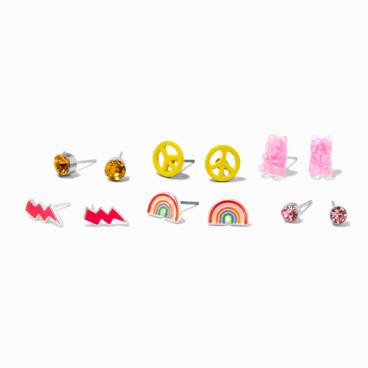 Pink Rainbow Stud Earrings - 6 Pack,