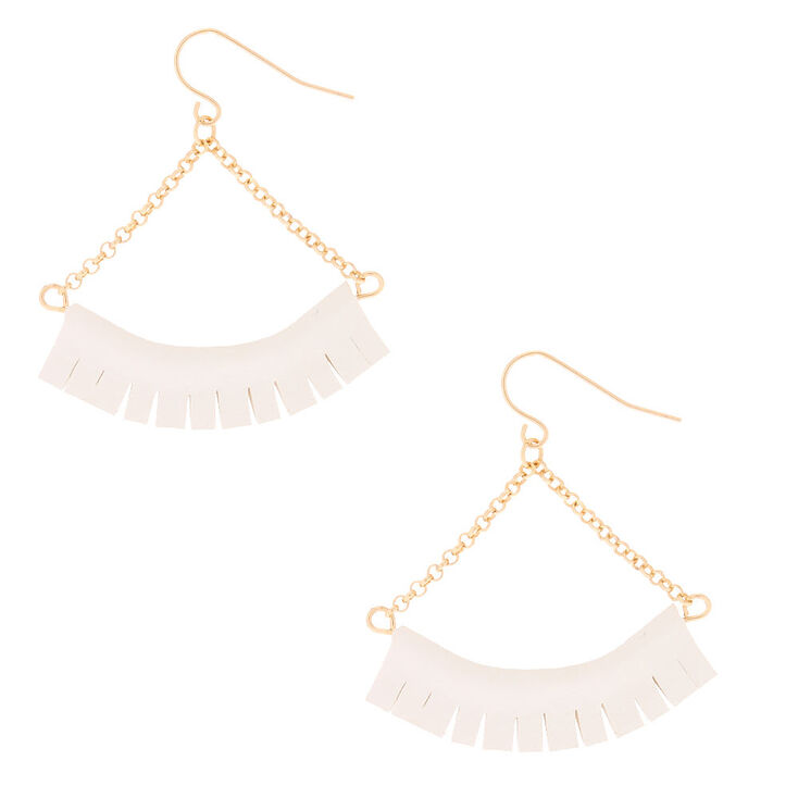 Gold Fringe Drop Earrings - White,