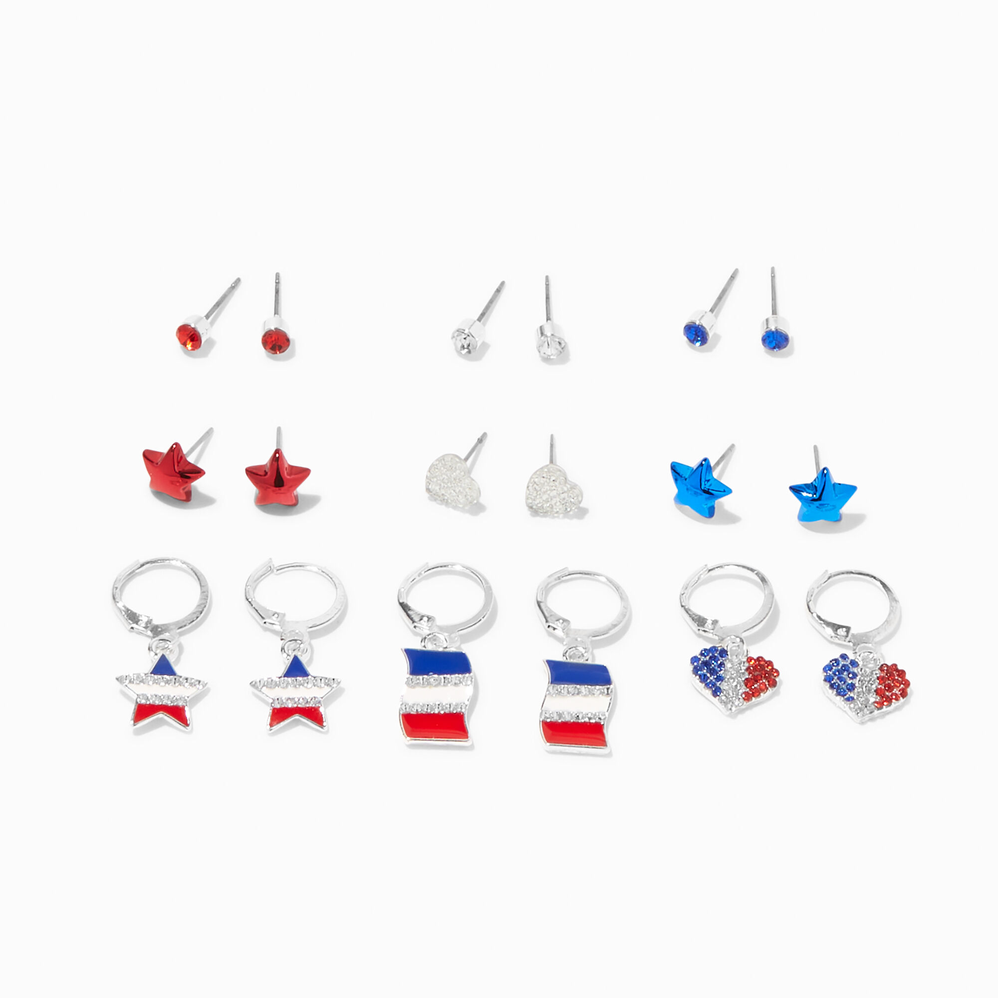 View Claires Bastille Day Mixed Hoop And Stud Earrings 9 Pack Red information