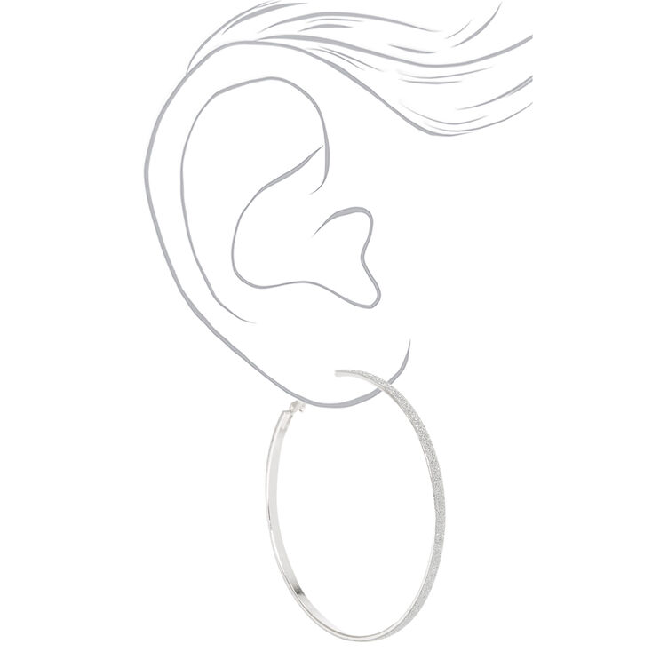 Silver-tone Glitter Thin 60mm Hoop Earrings,