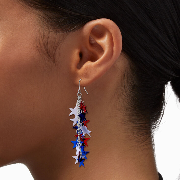 Red, White, &amp; Blue Foil Stars Drop Earrings,