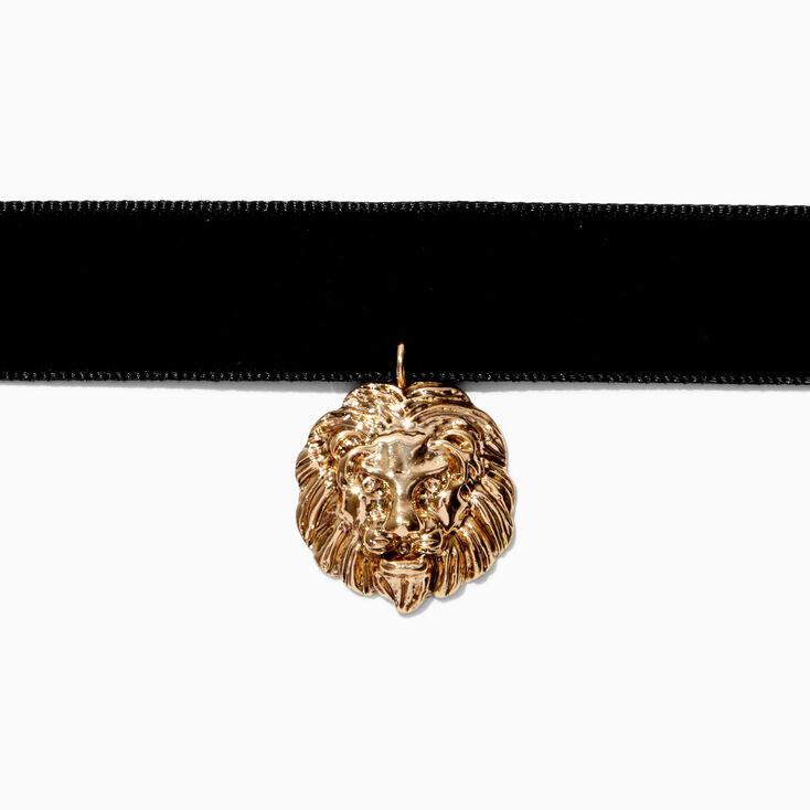 Gold-tone Lion Pendant Choker Necklace ,