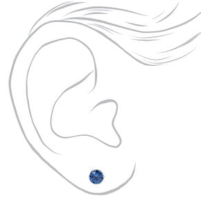 Clous d&#39;oreilles ronds avec strass en zircon cubique d&#39;imitation couleur argent&eacute;e - Bleu, 5&nbsp;mm,