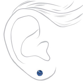 Clous d&#39;oreilles ronds avec strass en zircon cubique d&#39;imitation couleur argent&eacute;e - Bleu, 5&nbsp;mm,