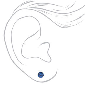 Silver Cubic Zirconia Round Stud Earrings - Blue, 5MM,