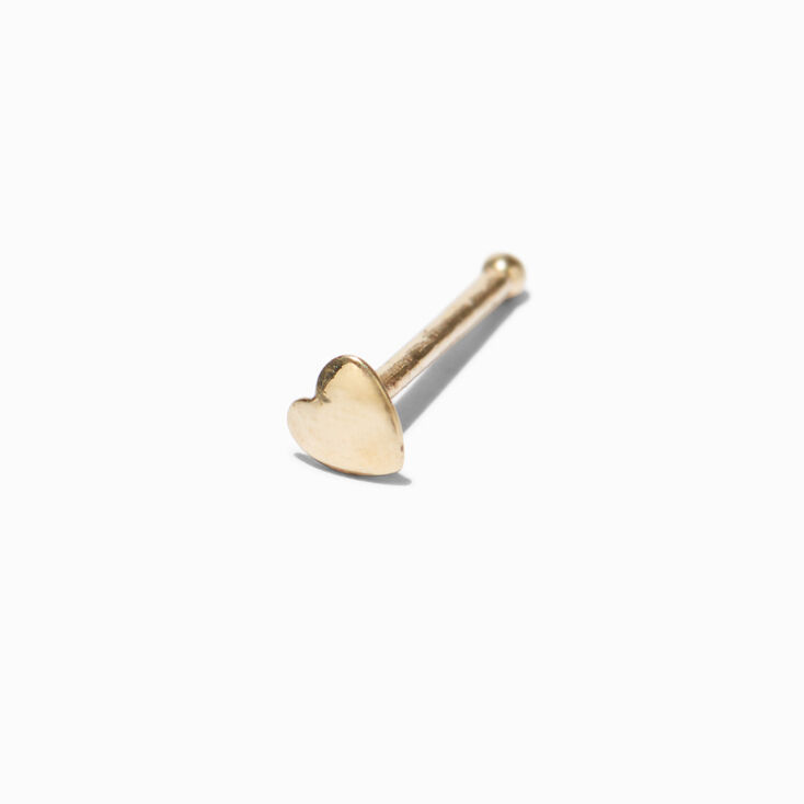 14k Yellow Gold Heart 22G Nose Stud,