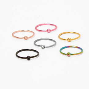 20G Mixed Metal Stainless Steel Ball Nose Rings - 6 Pack,