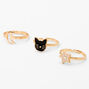 Rose Gold Celestial Cat Adjustable Rings - 3 Pack,