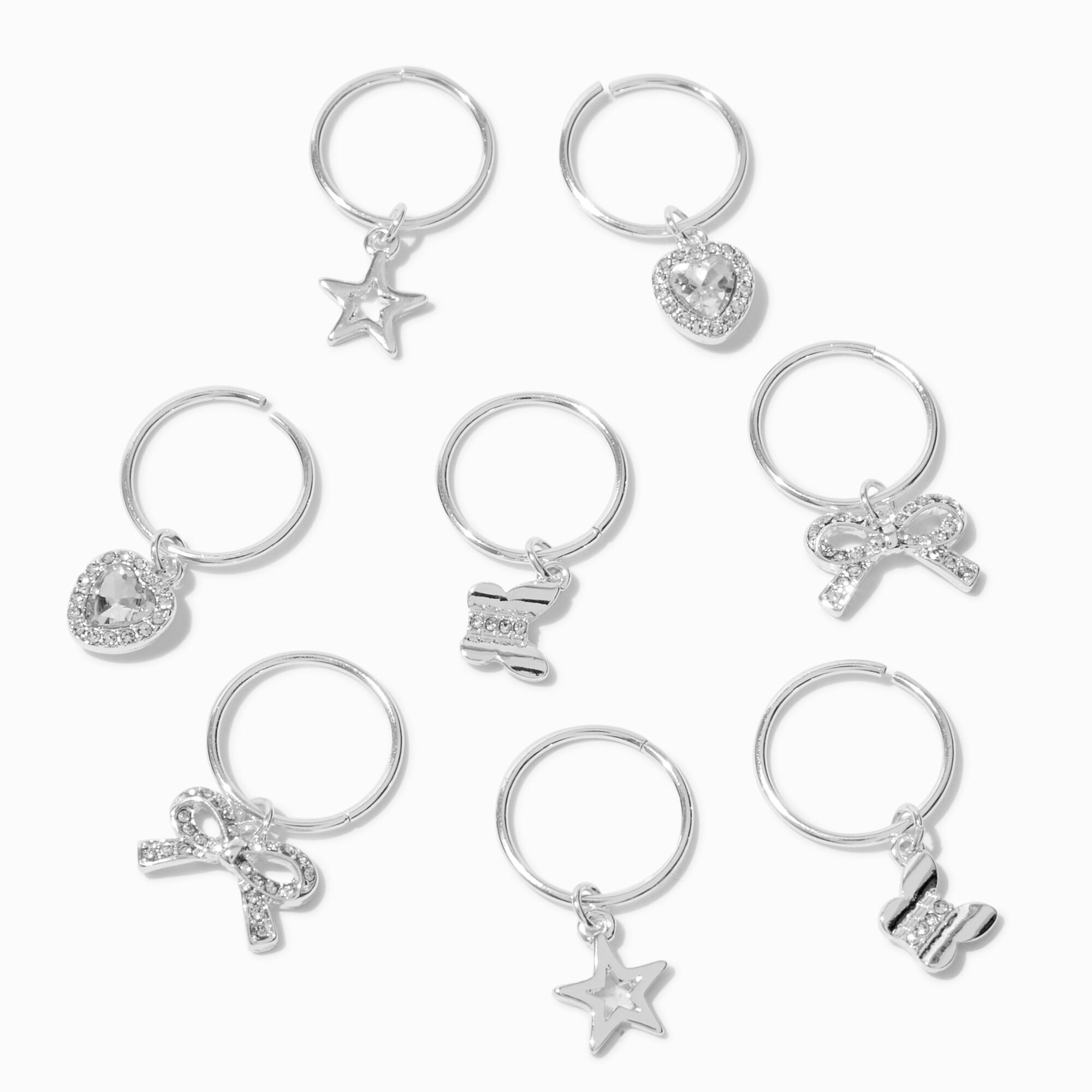 Silver Icon Hair Rings - 6 Pack,