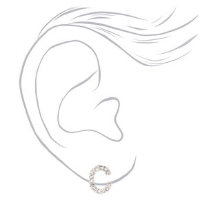 Silver Crystal Initial Stud Earrings - C,